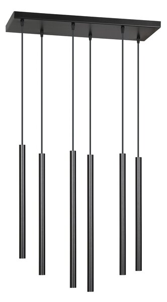 Lampadario 6 Luci Moderno Tsukiyomi Acciaio Nero E Paralumi A Cilindri Sottili