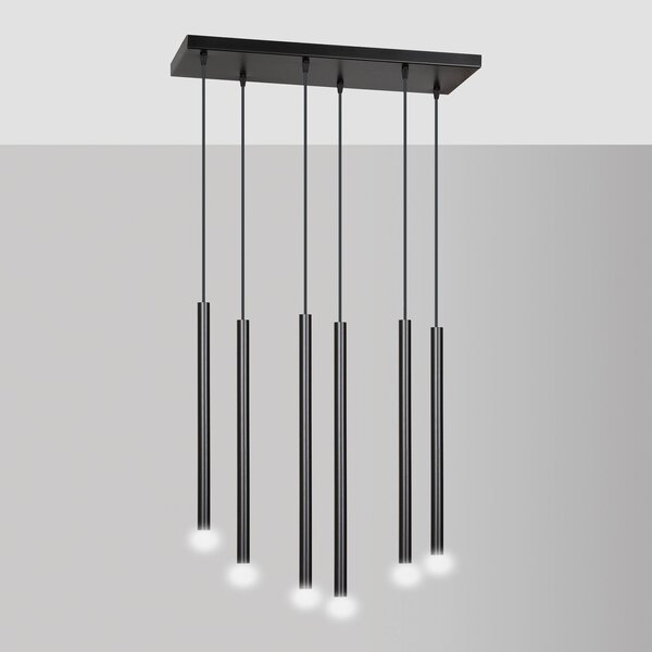 Lampadario 6 Luci Moderno Tsukiyomi Acciaio Nero E Paralumi A Cilindri Sottili