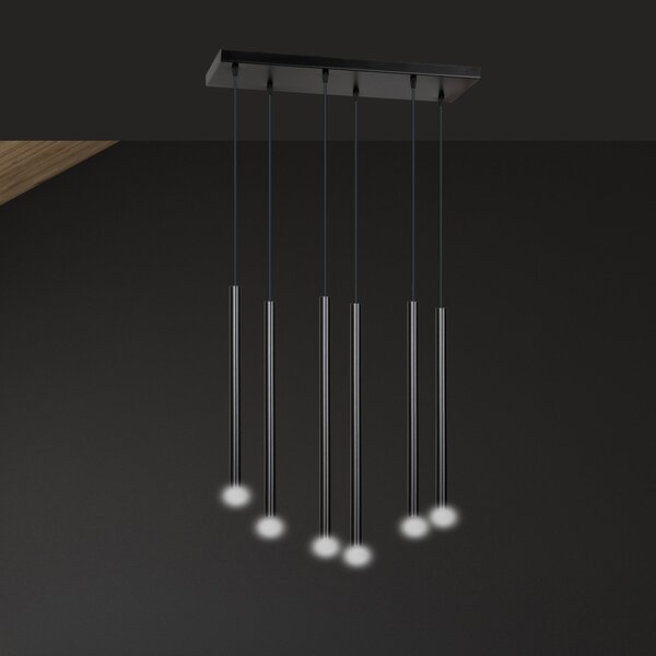 Lampadario 6 Luci Moderno Tsukiyomi Acciaio Nero E Paralumi A Cilindri Sottili