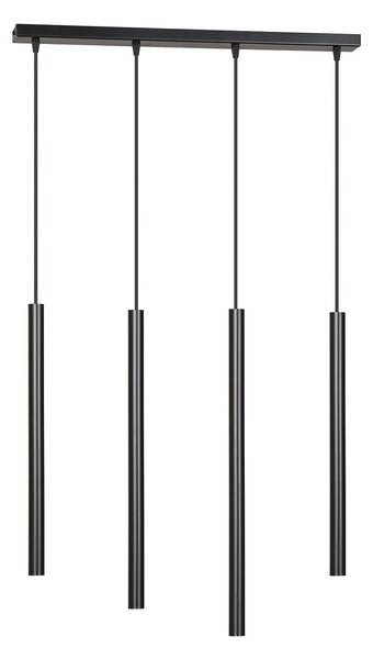 Lampadario 4 Luci Moderno Tsukiyomi Acciaio Nero E Paralumi A Cilindri Sottili