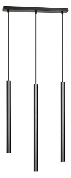 Lampadario 3 Luci Moderno Tsukiyomi Acciaio Nero E Paralumi A Cilindri Sottili