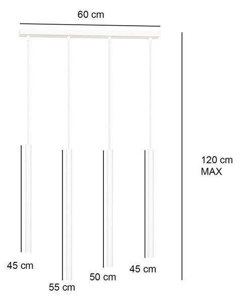 Lampadario 4 Luci Moderno Tsukiyomi Acciaio Nero E Paralumi A Cilindri Sottili