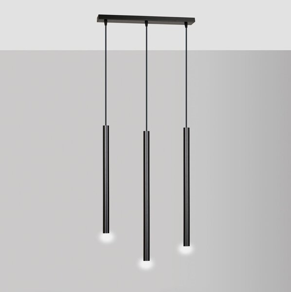 Lampadario 3 Luci Moderno Tsukiyomi Acciaio Nero E Paralumi A Cilindri Sottili
