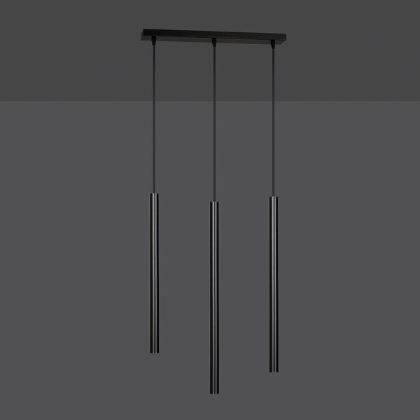 Lampadario 3 Luci Moderno Tsukiyomi Acciaio Nero E Paralumi A Cilindri Sottili