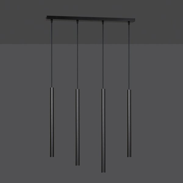 Lampadario 4 Luci Moderno Tsukiyomi Acciaio Nero E Paralumi A Cilindri Sottili