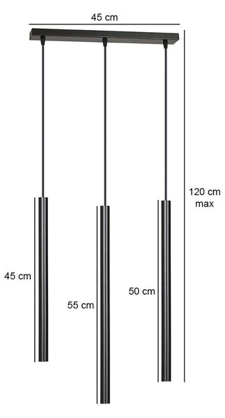 Lampadario 3 Luci Moderno Tsukiyomi Acciaio Nero E Paralumi A Cilindri Sottili