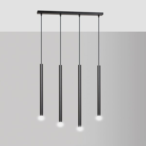 Lampadario 4 Luci Moderno Tsukiyomi Acciaio Nero E Paralumi A Cilindri Sottili