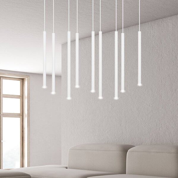 Lampadario 9 Luci Moderno Tsukiyomi Acciaio Bianco E Paralumi A Cilindri Sottili