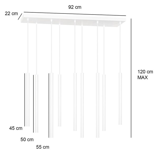 Lampadario 9 Luci Moderno Tsukiyomi Acciaio Bianco E Paralumi A Cilindri Sottili