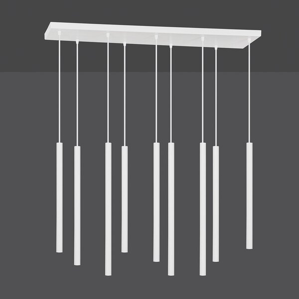 Lampadario 9 Luci Moderno Tsukiyomi Acciaio Bianco E Paralumi A Cilindri Sottili