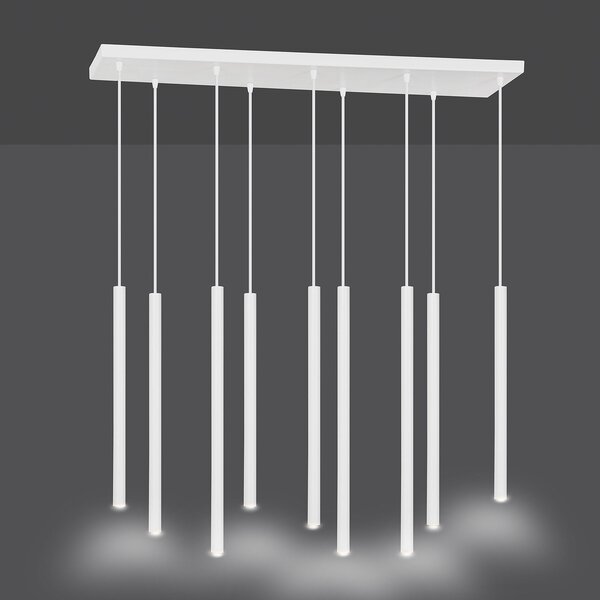 Lampadario 9 Luci Moderno Tsukiyomi Acciaio Bianco E Paralumi A Cilindri Sottili
