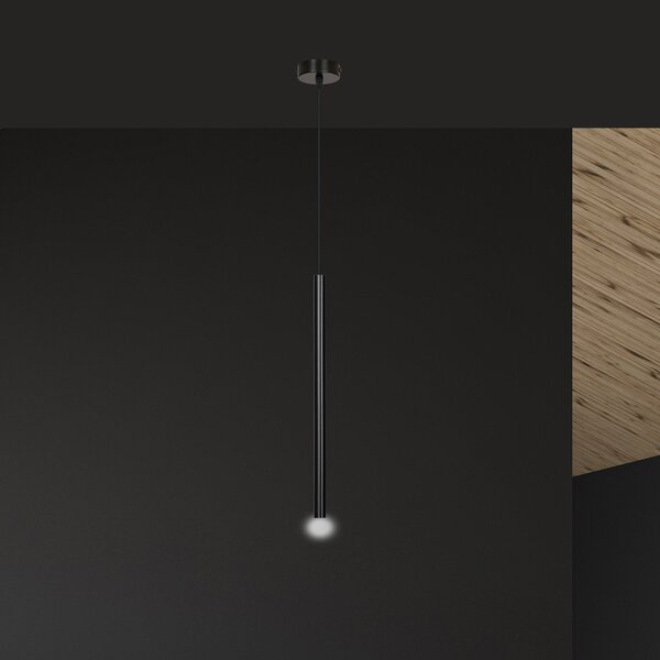Lampadario 1 Luce Moderno Tsukiyomi Acciaio Nero E Paralume A Cilindro Sottile