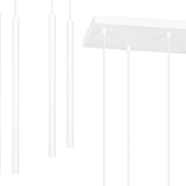 Lampadario 6 Luci Moderno Tsukiyomi Acciaio Bianco E Paralumi A Cilindri Sottili