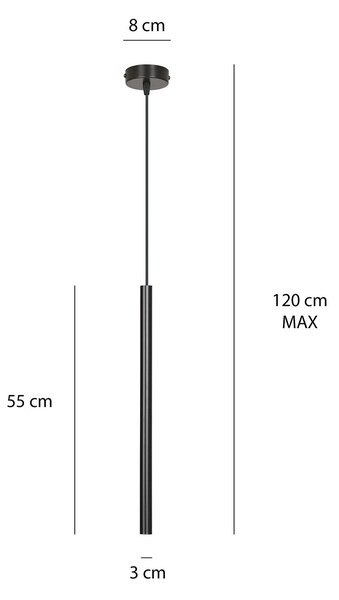 Lampadario 1 Luce Moderno Tsukiyomi Acciaio Nero E Paralume A Cilindro Sottile