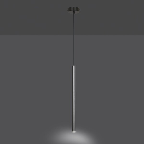 Lampadario 1 Luce Moderno Tsukiyomi Acciaio Nero E Paralume A Cilindro Sottile