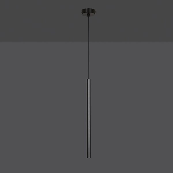 Lampadario 1 Luce Moderno Tsukiyomi Acciaio Nero E Paralume A Cilindro Sottile