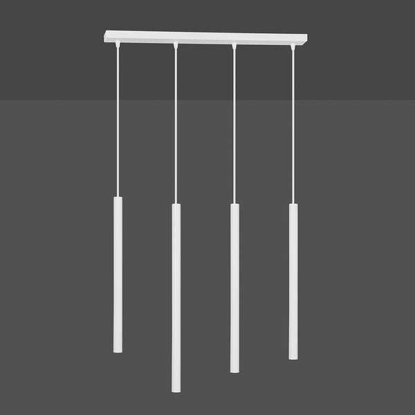 Lampadario 4 Luci Moderno Tsukiyomi Acciaio Bianco E Paralumi A Cilindri Sottili