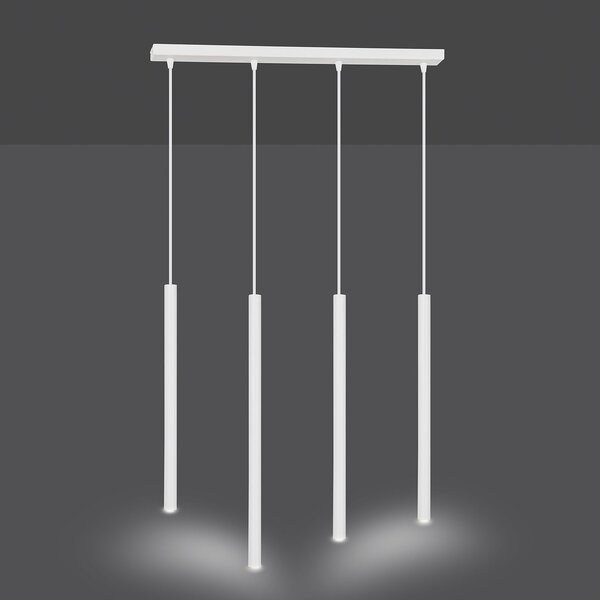 Lampadario 4 Luci Moderno Tsukiyomi Acciaio Bianco E Paralumi A Cilindri Sottili