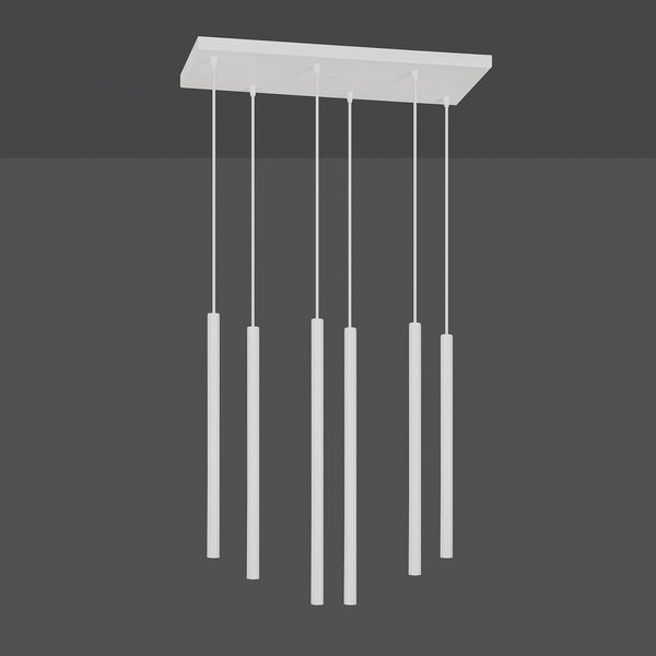 Lampadario 6 Luci Moderno Tsukiyomi Acciaio Bianco E Paralumi A Cilindri Sottili