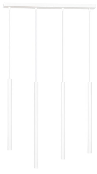 Lampadario 4 Luci Moderno Tsukiyomi Acciaio Bianco E Paralumi A Cilindri Sottili