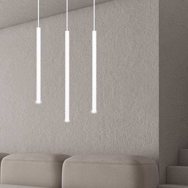 Lampadario 3 Luci Moderno Tsukiyomi Acciaio Bianco E Paralumi A Cilindri Sottili