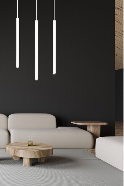 Lampadario 3 Luci Moderno Tsukiyomi Acciaio Bianco E Paralumi A Cilindri Sottili