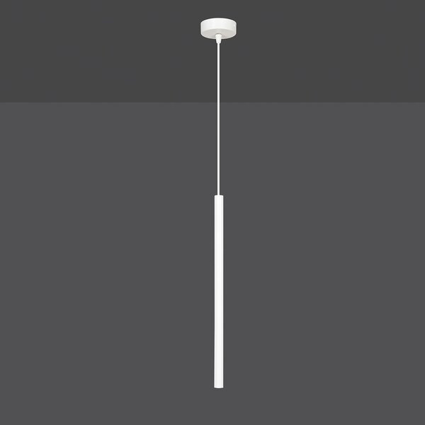 Lampadario 1 Luce Moderno Tsukiyomi Acciaio Bianco E Paralume A Cilindro Sottile