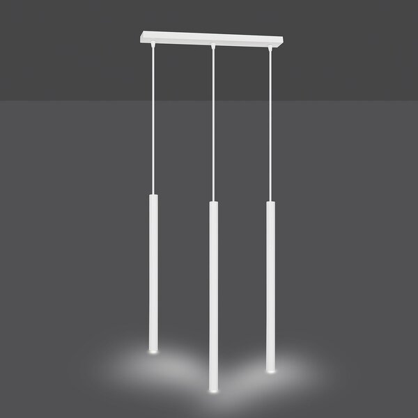 Lampadario 3 Luci Moderno Tsukiyomi Acciaio Bianco E Paralumi A Cilindri Sottili
