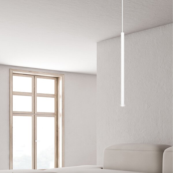 Lampadario 1 Luce Moderno Tsukiyomi Acciaio Bianco E Paralume A Cilindro Sottile