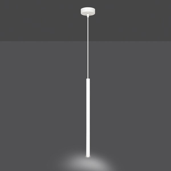 Lampadario 1 Luce Moderno Tsukiyomi Acciaio Bianco E Paralume A Cilindro Sottile