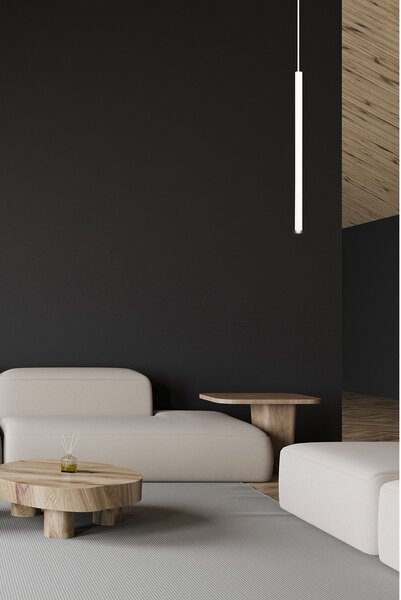 Lampadario 1 Luce Moderno Tsukiyomi Acciaio Bianco E Paralume A Cilindro Sottile