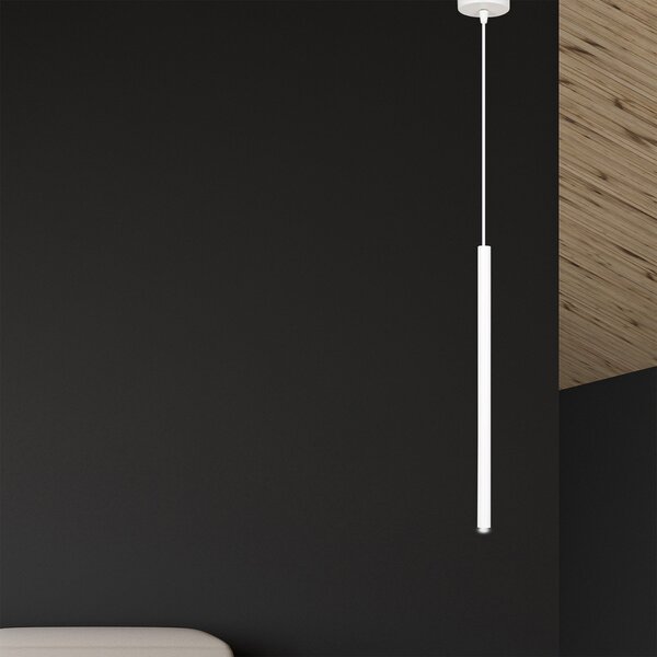 Lampadario 1 Luce Moderno Tsukiyomi Acciaio Bianco E Paralume A Cilindro Sottile