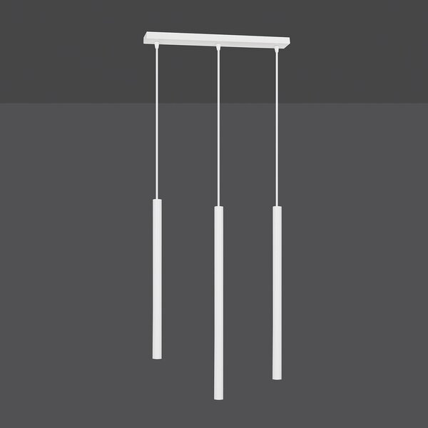 Lampadario 3 Luci Moderno Tsukiyomi Acciaio Bianco E Paralumi A Cilindri Sottili