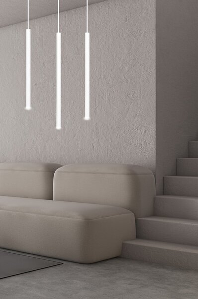 Lampadario 3 Luci Moderno Tsukiyomi Acciaio Bianco E Paralumi A Cilindri Sottili