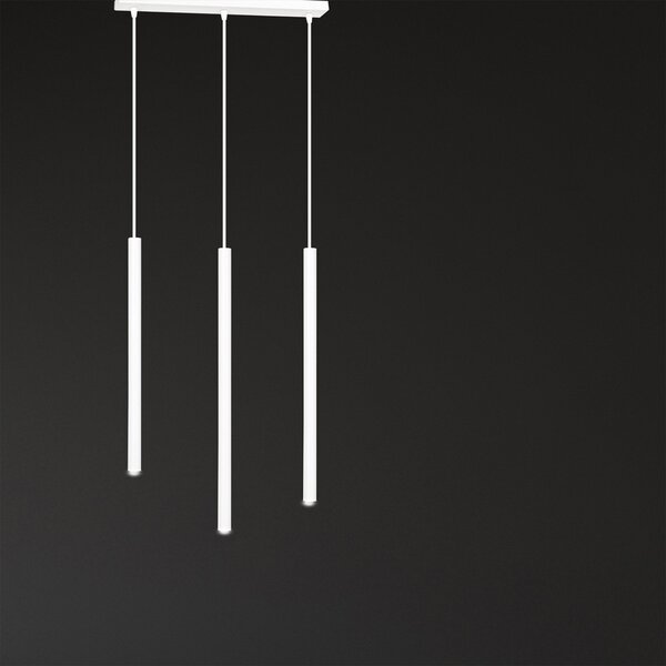 Lampadario 3 Luci Moderno Tsukiyomi Acciaio Bianco E Paralumi A Cilindri Sottili