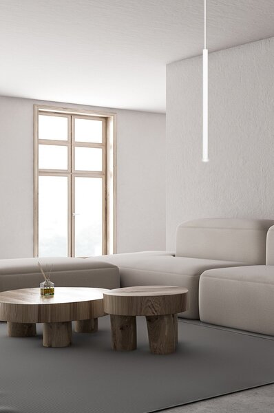 Lampadario 1 Luce Moderno Tsukiyomi Acciaio Bianco E Paralume A Cilindro Sottile