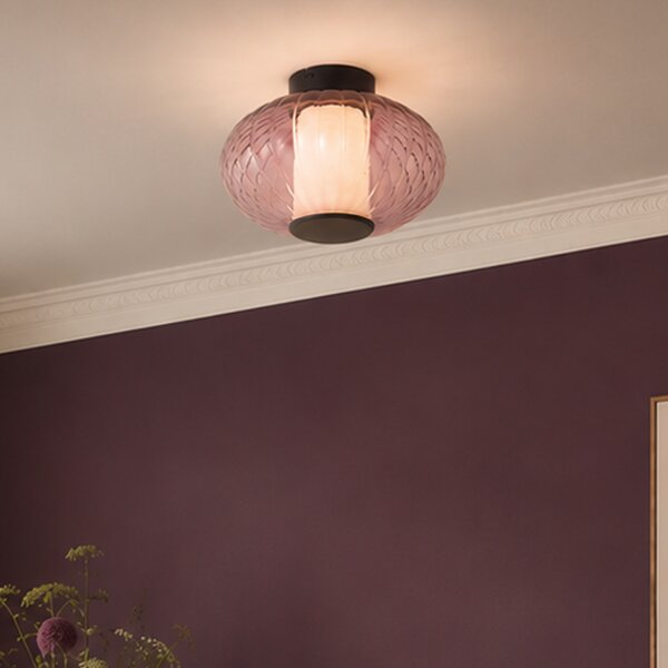 Plafoniera di design nera 28 cm con vetro viola con LED dimmerabile a 3 livelli - Margherite