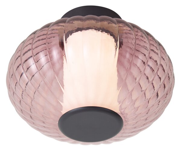 Plafoniera di design nera 28 cm con vetro viola con LED dimmerabile a 3 livelli - Margherite