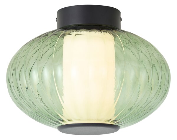 Plafoniera di design nera 28cm con vetro verde incl. LED dimmerabile a 3 fasi - Margherite