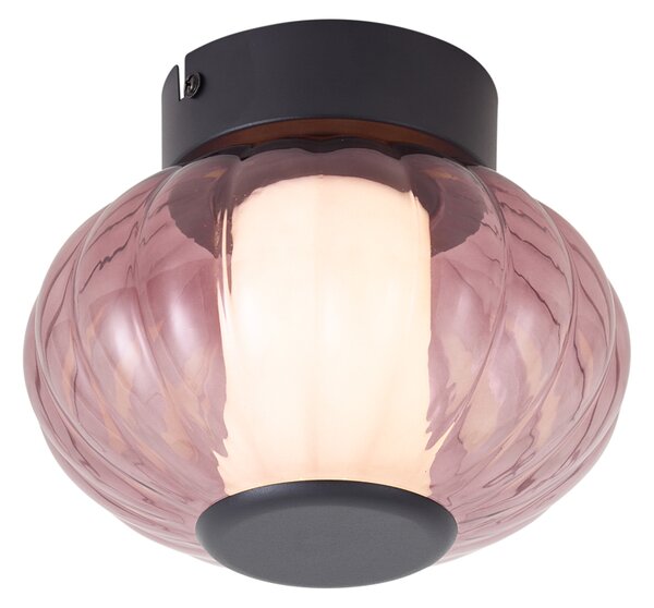 Plafoniera di design nera 18cm con vetro viola incl. LED dimmerabile a 3 fasi - Margherite