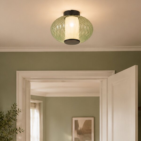 Plafoniera di design nera 28cm con vetro verde incl. LED dimmerabile a 3 fasi - Margherite