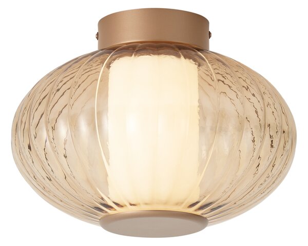 Plafoniera di design in ottone 28 cm con vetro ambrato Incl. LED dimmerabile a 3 fasi - Margherite