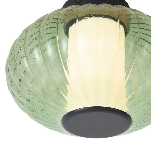 Plafoniera di design nera 28cm con vetro verde incl. LED dimmerabile a 3 fasi - Margherite