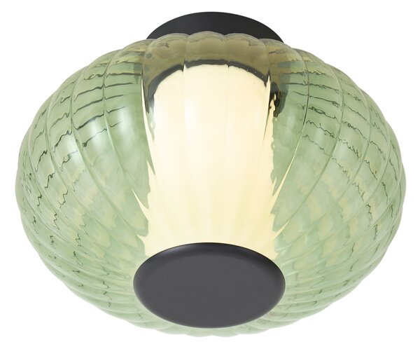 Plafoniera di design nera 28cm con vetro verde incl. LED dimmerabile a 3 fasi - Margherite