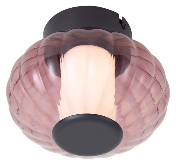 Plafoniera di design nera 18cm con vetro viola incl. LED dimmerabile a 3 fasi - Margherite