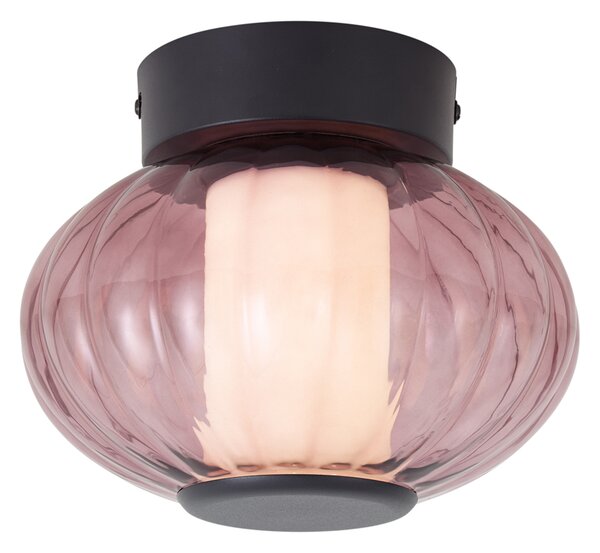 Plafoniera di design nera 18cm con vetro viola incl. LED dimmerabile a 3 fasi - Margherite