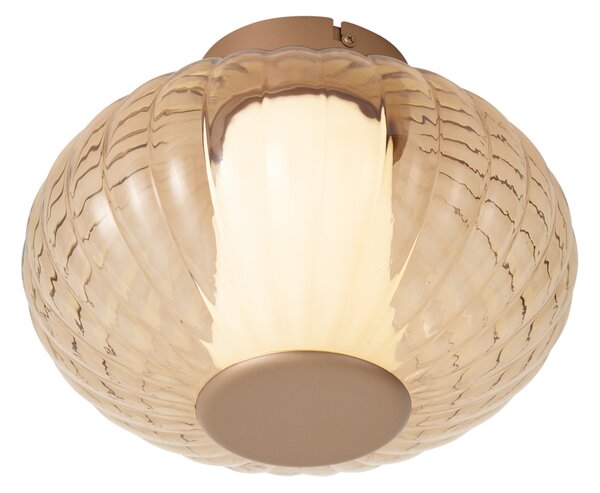 Plafoniera di design in ottone 28 cm con vetro ambrato Incl. LED dimmerabile a 3 fasi - Margherite