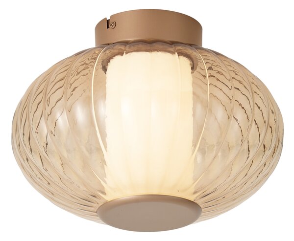 Plafoniera di design in ottone 28 cm con vetro ambrato Incl. LED dimmerabile a 3 fasi - Margherite
