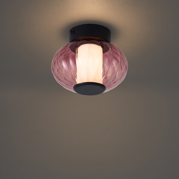 Plafoniera di design nera 18cm con vetro viola incl. LED dimmerabile a 3 fasi - Margherite