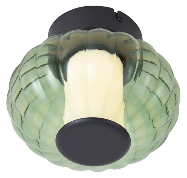 Plafoniera di design nera 18cm con vetro verde incl. LED dimmerabile a 3 fasi - Margherite